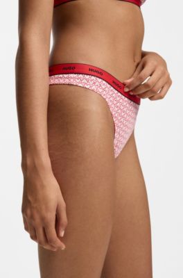 Three-pack of stretch-cotton thongs with logo details, Multicoloured