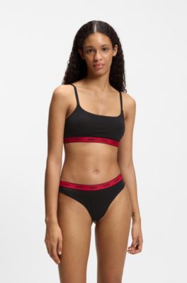 Three-pack of stretch-cotton thongs with logo details, Multicoloured