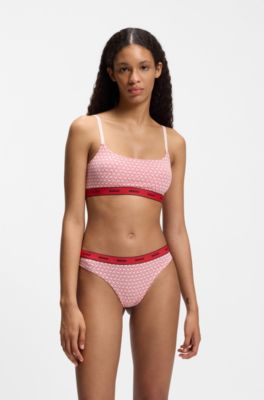 Three-pack of stretch-cotton thongs with logo details, Multicoloured