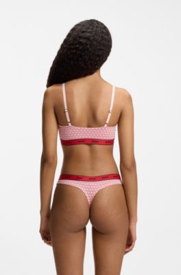 Three-pack of stretch-cotton thongs with logo details, Multicoloured