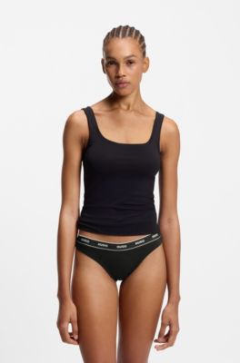 Three-pack of stretch-cotton thongs with logo details, Black / Pink