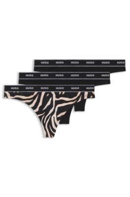 Three-pack of stretch-cotton thongs with logo details, Patterned