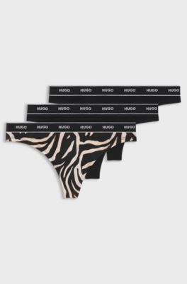Three-pack of stretch-cotton thongs with logo details, Patterned