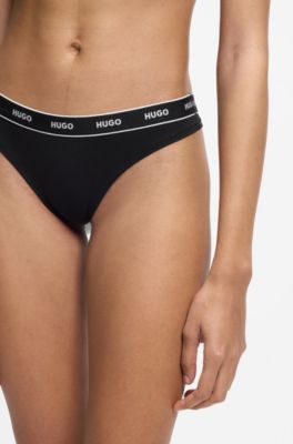 Three-pack of stretch-cotton thongs with logo details, Patterned