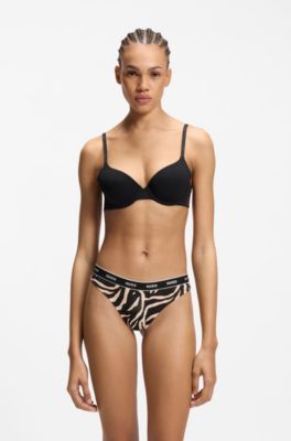 Three-pack of stretch-cotton thongs with logo details, Patterned