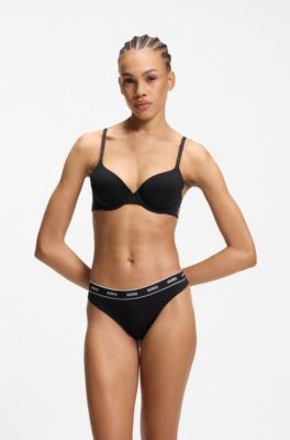 Three-pack of stretch-cotton thongs with logo details, Patterned