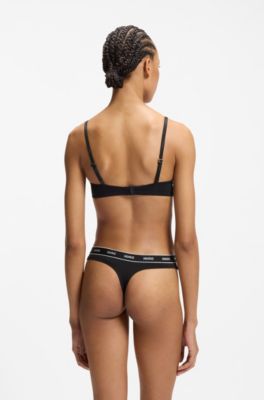 Three-pack of stretch-cotton thongs with logo details, Patterned