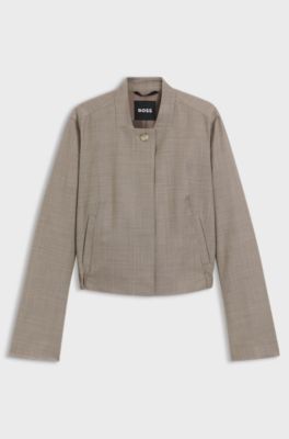 Giacca in lana elasticizzata con trama effetto zigrino, Beige