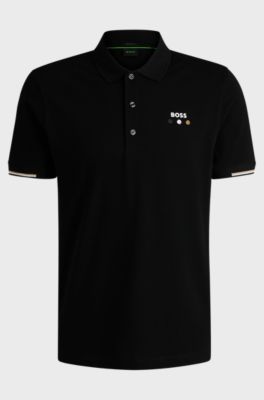 Active Paddy mercerised-cotton polo shirt with grid trims, Black
