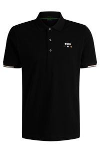 Active Paddy mercerised-cotton polo shirt with grid trims, Black