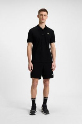 Active Paddy mercerised-cotton polo shirt with grid trims, Black