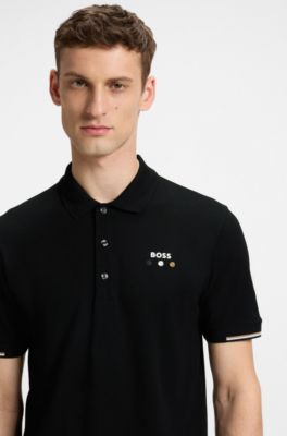 Active Paddy mercerised-cotton polo shirt with grid trims, Black