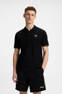 Polo Paddy sportiva in cotone mercerizzato con dettagli effetto reticolo, Nero