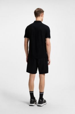 Active Paddy mercerised-cotton polo shirt with grid trims, Black