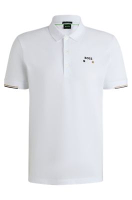 Active Paddy mercerised-cotton polo shirt with grid trims, White
