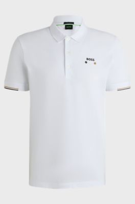 Active Paddy mercerised-cotton polo shirt with grid trims, White