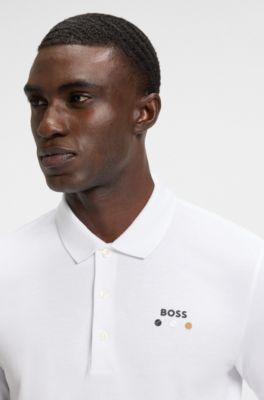 Active Paddy mercerised-cotton polo shirt with grid trims, White