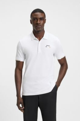 Active Paddy mercerised-cotton polo shirt with grid trims, White