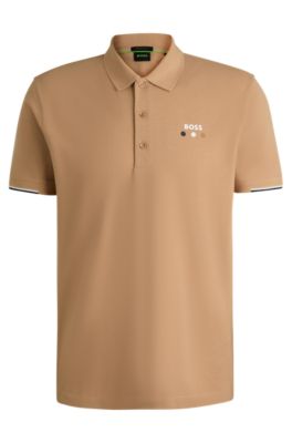 Active Paddy mercerised-cotton polo shirt with grid trims, Beige
