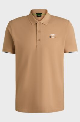 Active Paddy mercerised-cotton polo shirt with grid trims, Beige