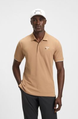 Active Paddy mercerised-cotton polo shirt with grid trims, Beige