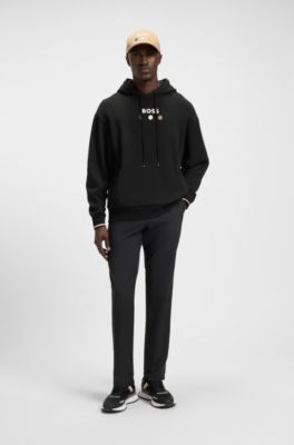 Cotton-terry hoodie with tennis artwork, Black