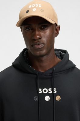 Cotton-terry hoodie with tennis artwork, Black