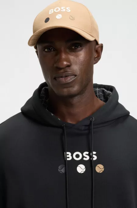 Cotton-terry hoodie with tennis artwork