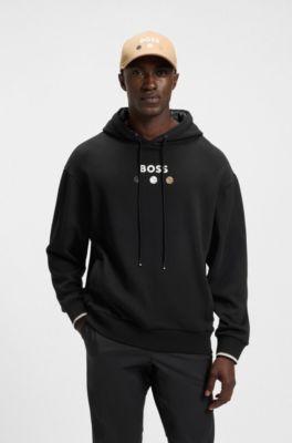 Cotton-terry hoodie with tennis artwork, Black