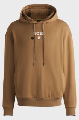 Cotton-terry hoodie with tennis artwork, Beige