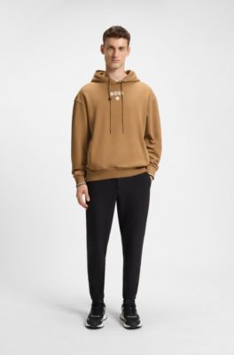 Cotton-terry hoodie with tennis artwork, Beige