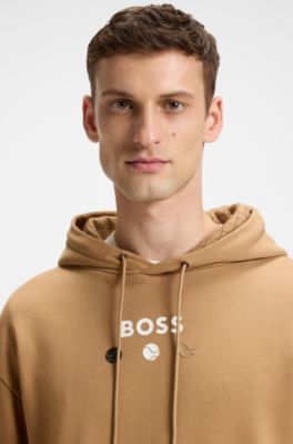 Cotton-terry hoodie with tennis artwork, Beige
