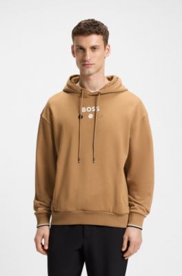 Cotton-terry hoodie with tennis artwork, Beige