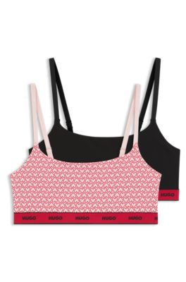 Pakke med to braletter i bomuld med str&aelig;k, Sort / pink