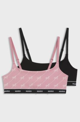 Bralette in cotone elasticizzato in confezione da due, Nero / Rosa