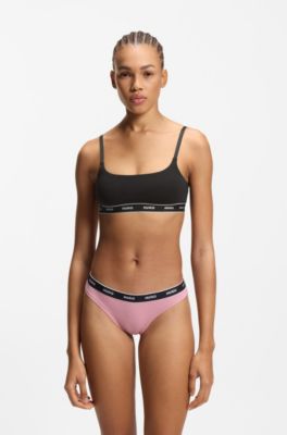 Two-pack of stretch-cotton bralettes, Black / Pink
