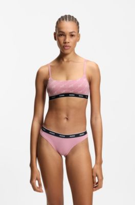 Two-pack of stretch-cotton bralettes, Black / Pink