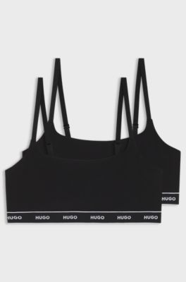 Two-pack of stretch-cotton bralettes, Black Patterned