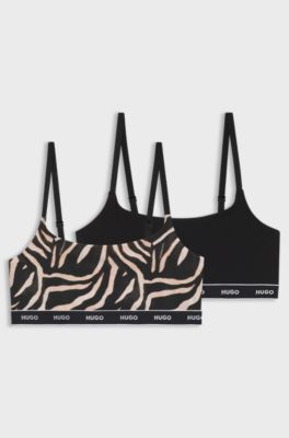 Two-pack of stretch-cotton bralettes, Black Patterned