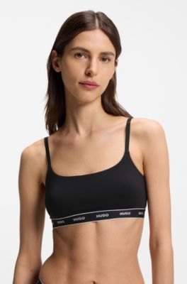 Two-pack of stretch-cotton bralettes, Black Patterned
