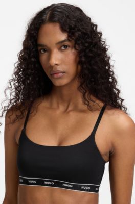 Two-pack of stretch-cotton bralettes, Black Patterned