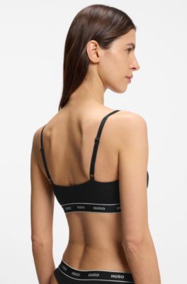 Two-pack of stretch-cotton bralettes, Black Patterned