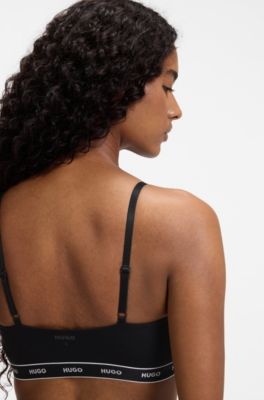 Two-pack of stretch-cotton bralettes, Black Patterned