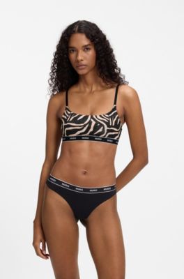 Two-pack of stretch-cotton bralettes, Black Patterned