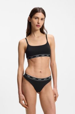 Two-pack of stretch-cotton bralettes, Black Patterned