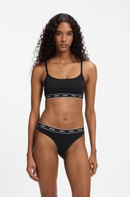 Two-pack of stretch-cotton bralettes, Black Patterned