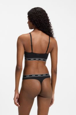 Two-pack of stretch-cotton bralettes, Black Patterned