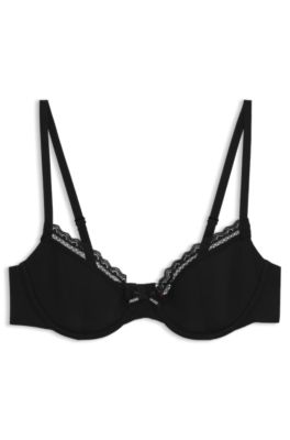 Soutien-gorge en microfibre stretch avec finitions en dentelle, Noir