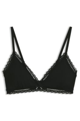 Triangle bra with lace trims, Black