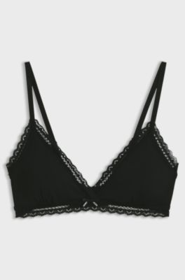 Triangle bra with lace trims, Black